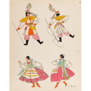 Zofia Stryjeńska (1891 Kraków - 1976 Genewa), Krakowianin i Krakowianka, plansza II z teki 'Polish Peasants' Costumes', 1939