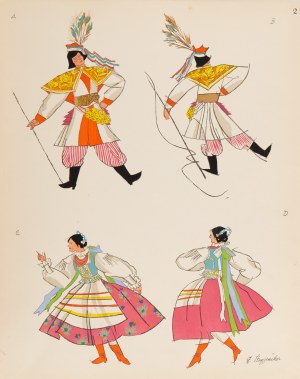 Zofia Stryjeńska (1891 Kraków - 1976 Genewa), Krakowianin i Krakowianka, plansza II z teki 'Polish Peasants' Costumes', 1939