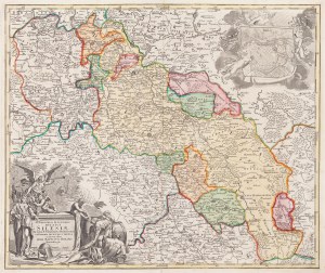 Johann Baptist Homann (1663 - 1724 ), Mapa Śląska z planem Wrocławia (Superioris et Inferioris Ducatus Silesia…), 1712