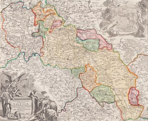 Johann Baptist Homann (1663 - 1724 ), Mapa Śląska z planem Wrocławia (Superioris et Inferioris Ducatus Silesia…), 1712