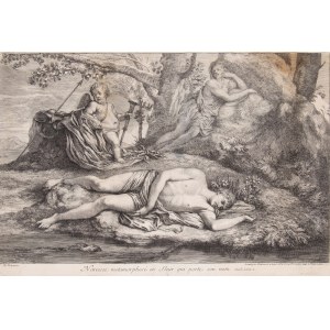 Gérard Audran (1640 Lyon - 1703 Paris), Narcissus and Echo according to Poussin