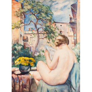 Teodor Grott (1884 Częstochowa - 1972 Krakau), Auf dem Balkon (Wiosną, W oknie (akt), Zaczytana w oknie), um 1928