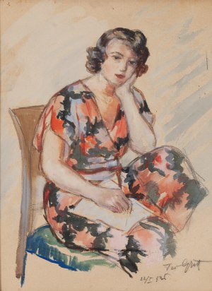 Teodor Grott (1884 Częstochowa - 1972 Kraków), Zamyślona (portret pani Woźniak), 1936