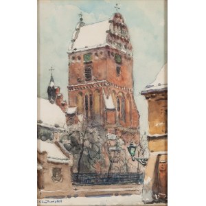 Tadeusz Cieślewski (Vater) (1870 Warschau - 1956 Warschau), Blick auf den Turm der Kirche der Heiligen Jungfrau Maria in der Neustadt in Warschau