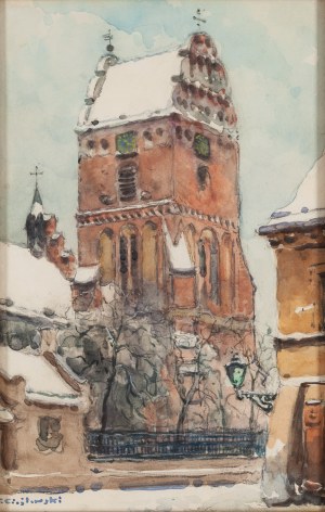 Tadeusz Cieślewski (ojciec) (1870 Warszawa - 1956 Warszawa), Widok na wieżę kościoła NMP na Nowym Mieście w Warszawie