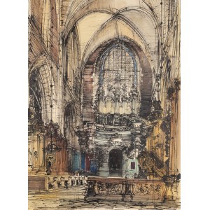 Henryk Dąbrowski (1927 Warsaw - 2006 Warsaw), Cracow - interior of the Corpus Christi church , 1958