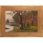 Józef Guranowski (1852 Warschau - 1922 Warschau), Landschaft mit einer Flussbiegung, 1913