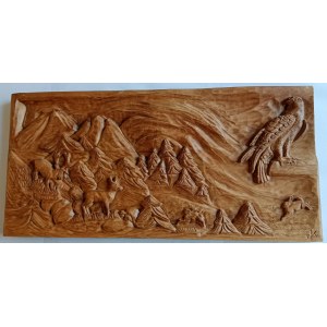 ARTIST UNKNOWN, PAINTING BAS-RELIEF WOOD SIGNED T K