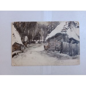 POSTCARD POLISH PAINTING UZIEMBŁO VILLAGE IN THE SNOW PRE-WAR 1908