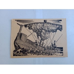 POSTCARD WOODCUT SHIP OF THE NORTHERN PEOPLES