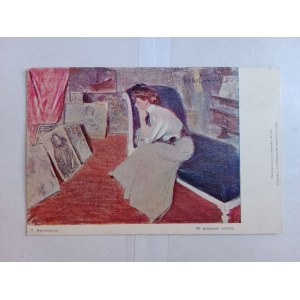 POSTCARD POLISH PAINTING AXENTOWICZ IN THE ARTIST'S STUDIO PRE-WAR