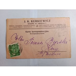 CORRESPONDENCE CARD KURKIEWICZ KRAKOW 1917 FACTORY OF COLD MEAT AND DELICATESSEN