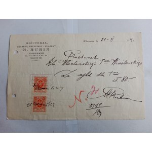 BILL OF SALE FOR SIGNBOARD WLOCLAWEK 1929 M. RUBIN JEWELRY WATCHES CRYSTALS AND PLATTERS