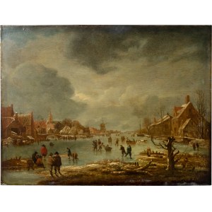 Aert van der Neer (um 1603 Gorinchem - 1677 Amsterdam), Winter landscape with skaters
