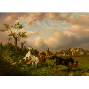Theodor Franz Zimmermann (1808 Königsberg - 1880 Wien), Horses threatened by wolves