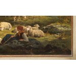 Charles Ferdinand Ceramano (1829/31 Tielt - 1909 Barbizon), Shepherdess with her flock at the edge of the forest near Fontainebleau