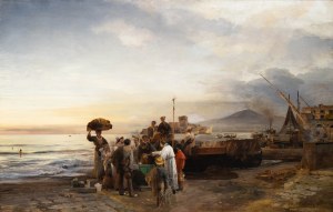 Oswald Achenbach (1827 Düsseldorf - 1905 ibid.), Fishermen in front of the Bay of Naples
