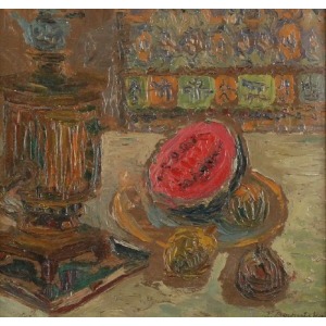 Zofia BOCHEŃSKA (1918-?), Martwa natura z samowarem i arbuzem
