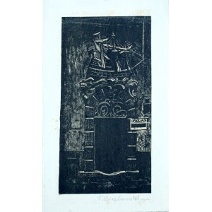 Tadeusz Cieślewski, Sohn, Portal des Mietshauses unter dem Schiff. Holzschnitt, 1920er-1930er Jahre.