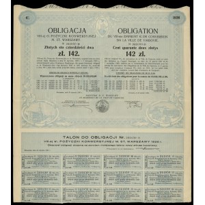Rzeczpospolita Polska (1918-1939), obligacja VIII-ma 6% pożyczka konwersyjna na 142 złote, 25.01.1930, Warszawa