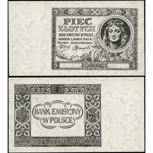 Polska, czarnodruk banknotu 5 złotych, 1.03.1940