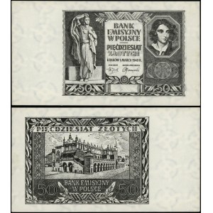 Polska, czarnodruk banknotu 50 złotych, 1.03.1940