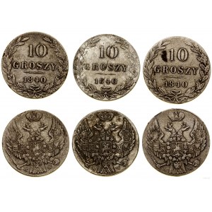 Polska, zestaw 3 x 10 groszy, 1840 MW, Warszawa
