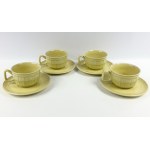 Set of 4 cups with saucers, checkered pattern, Porcelit Pruszkow