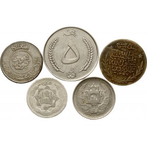 Afghanistan 1/2 Rupee - 5 Afghanis (1919 - 1961) Lot of 5 Coins