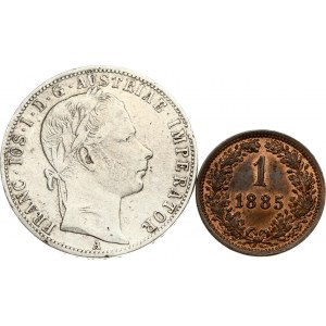 1 Florin 1861 A & 1 Kreuzer 1885 Lot of 2 Coins