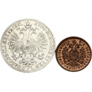 1 Florin 1861 A & 1 Kreuzer 1885 Lot of 2 Coins