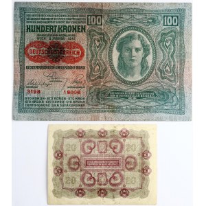 Austria 20 & 100 Kronen (1912-1922) Lot of 2 pcs