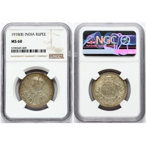 India - British 1 Rupee 1918 B NGC MS 60