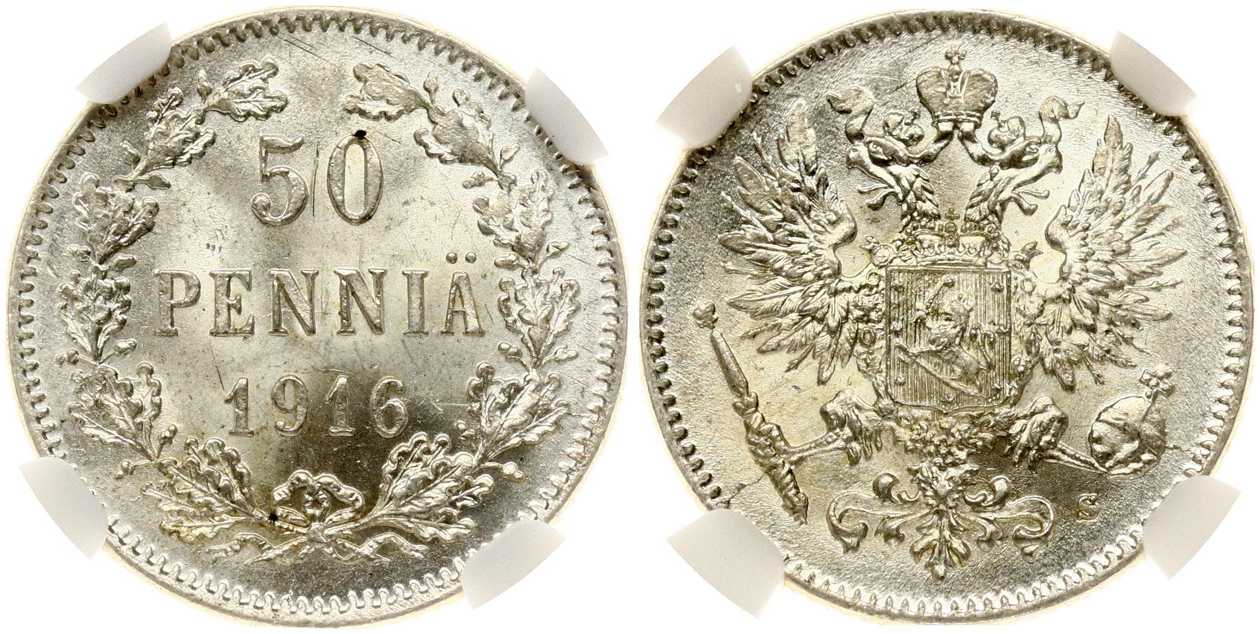 Finland 50 Pennia 1916 S NGC MS 64 - Internetová aukce