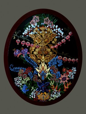 Mariia Drozdova, 1988, Martwa natura z owocami i kwiatami, 2017