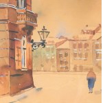 Tadeusz RADWAN (20th century), Walking in Warsaw's Old Town.