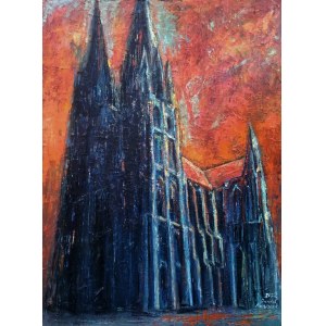 Dawid Masionek, Kathedrale auf rotem Grund (Kathedrale von Chartres), 2022