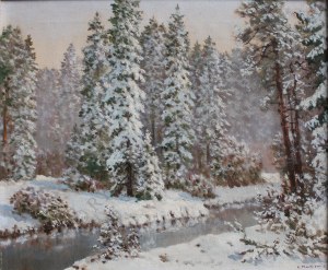 Konstanty Mackiewicz (1894-1985), Pejzaż zimowy z rzeką