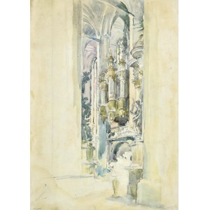 Józef PIENIĄŻEK (1888-1953), Interiér kostela s varhanami, 1951