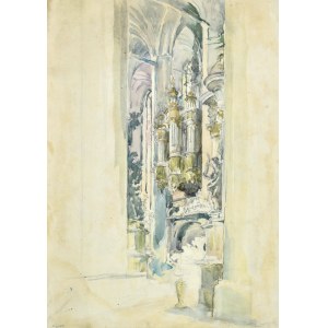 Józef PIENIĄŻEK (1888-1953), Interiér kostola s organom, 1951