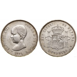 Hiszpania, 5 peset, 1891 PGM, Madryt