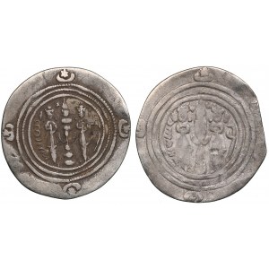 AR Drachm (2) l - Sasanian Kingdom, Khusrau II (AD 591-628). Mint signature LD, regnal year 23; r - Arab-Sasanian. Ziyad