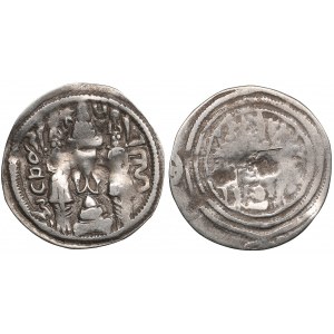 Sasanian Kingdom AR Drachm (2) Clipped. l - Khusrau I (AD 531-579). Mint signature WYHC, regnal year 47.; r - Khusrau II