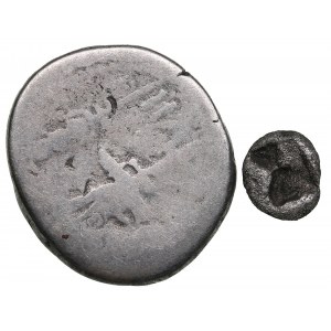 Lot of coins: Lydia AR 1/24 Starter 550/540 BC & Roman Republic AR Denarius 32-31 BC (2)