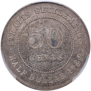 Straits Settlements 50 Cents 1920 - PCGS AU58
