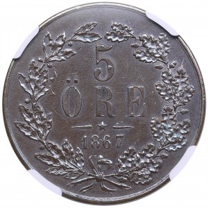 Sweden 5 Öre 1867 - Carl XV (1859-1872) - NGC UNC DETAILS