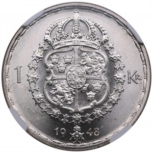 Sweden 1 Krona 1948 TS - Gustaf V (1907-1950) - NGC MS 64