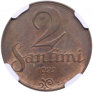 Latvia 2 Santimi 1922 - NGC MS 64 BN