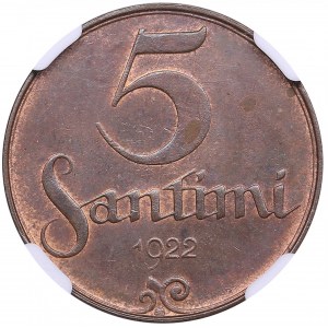 Latvia 5 Santimi 1922 - NGC MS 63 BN