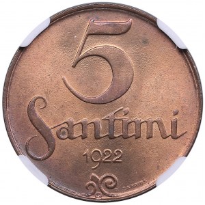 Latvia 5 Santimi 1922 - NGC MS 65 RB